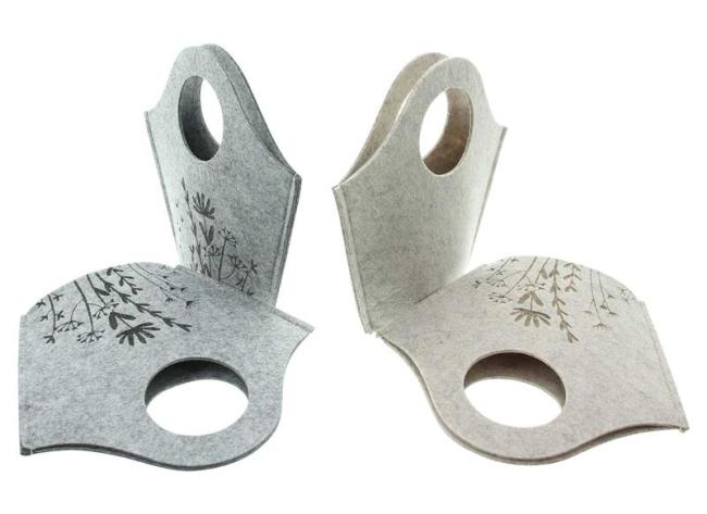 4x Filztasche "Blumenwiese" beige & grau, Filz aus recyceltem PET, Geschenktasche, Osterkörbchen, Filzbeutel