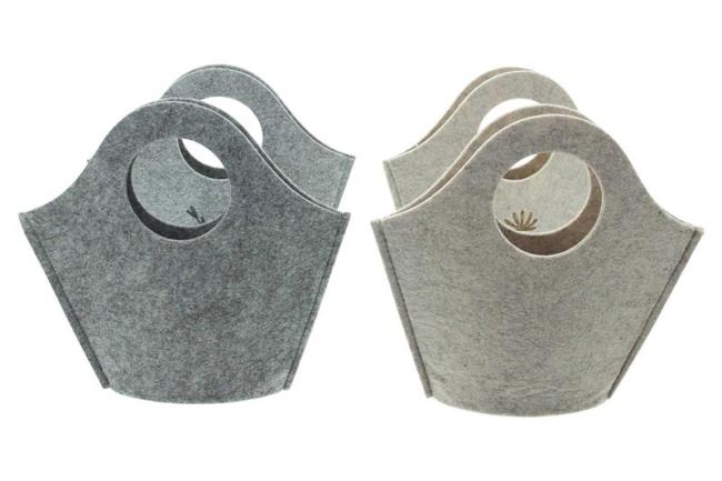 4x Filztasche "Blumenwiese" beige & grau, Filz aus recyceltem PET, Geschenktasche, Osterkörbchen, Filzbeutel