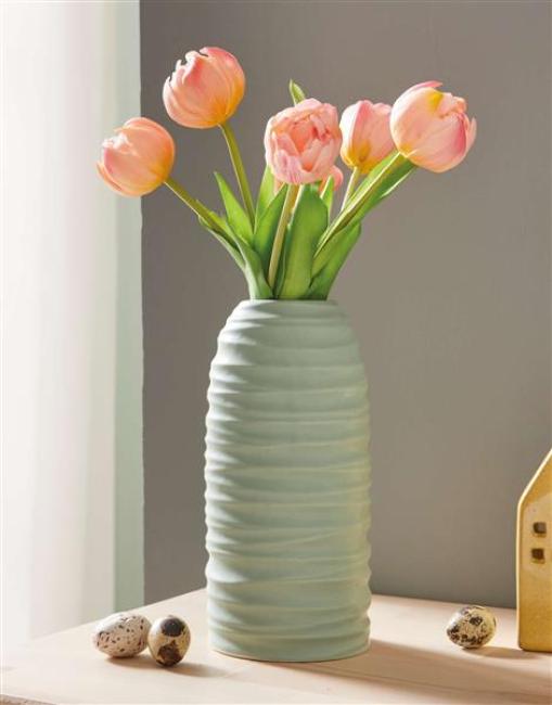 Preview: Dekovase "Salbeigrün" aus Porzellan in grün, 21 cm hoch, Blumenvase modern, Tulpenvase, Deko Vase