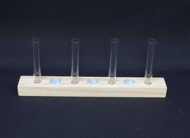 Preview: Dekoboard "Minimal" aus Holz mit 4 Glasvasen & 3 Kerzenhaltern, Reagenzglas Vase, Kerzenständer, Lichterboard