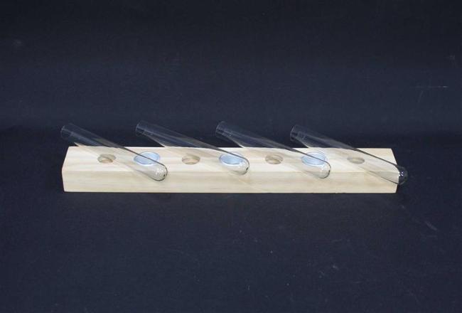 Preview: Dekoboard "Minimal" aus Holz mit 4 Glasvasen & 3 Kerzenhaltern, Reagenzglas Vase, Kerzenständer, Lichterboard