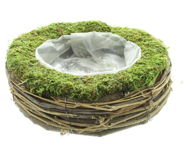 Preview: Pflanzer "Natur" Pflanzschale aus Moos, Weinreben & Weide, rund Ø 26 cm, Outdoor Blumentopf, Pflanztopf für Draußen, Garten Pflanzgefäß