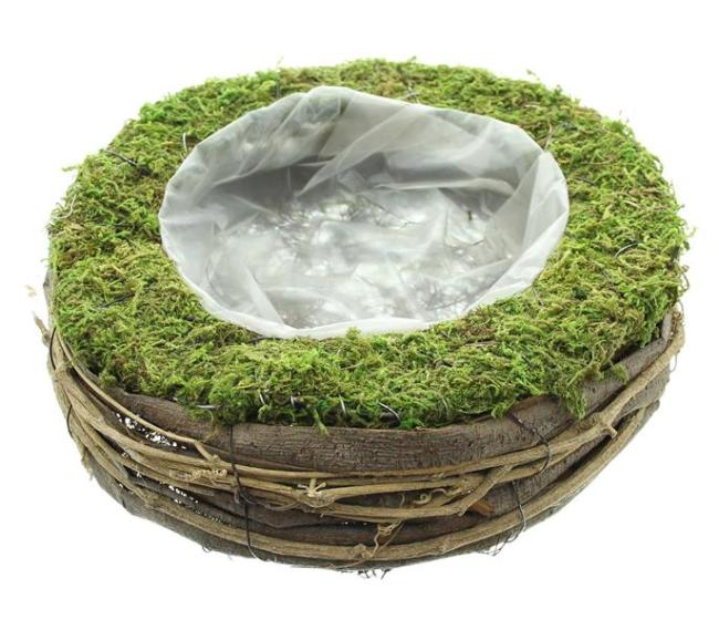 Preview: Pflanzer "Natur" Pflanzschale aus Moos, Weinreben & Weide, rund Ø 26 cm, Outdoor Blumentopf, Pflanztopf für Draußen, Garten Pflanzgefäß