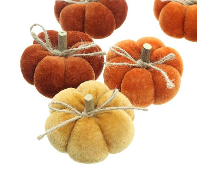 6x Kürbis "Herbstfarben" in Samt Optik, Zierkürbis, Dekokürbis, Tischdeko Kürbisse