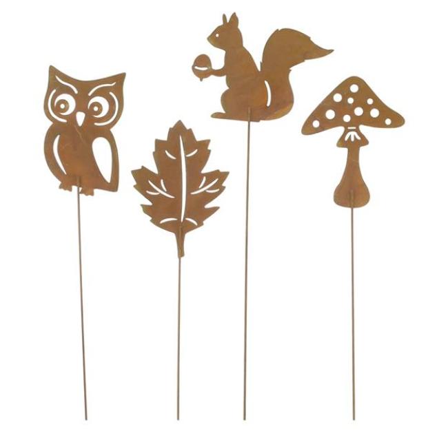 4x Gartenstecker "Herbst" aus Metall mit Echt Rost, Roststecker, Dekostecker, Herbstdeko, Outdoor Gartendeko