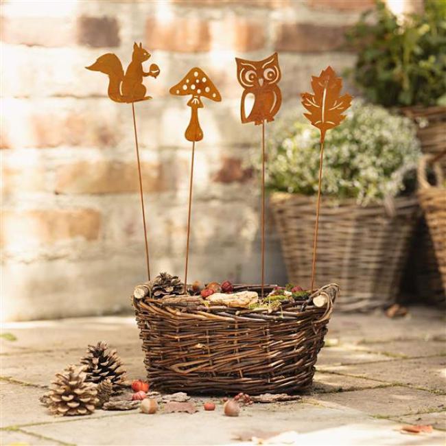 4x Gartenstecker "Herbst" aus Metall mit Echt Rost, Roststecker, Dekostecker, Herbstdeko, Outdoor Gartendeko