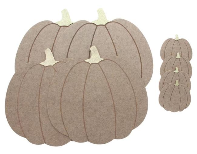 Preview: 8tlg. Tischset "Kürbis" Platzsets aus Filz, beige, 4 Platzdeckchen + 4 Untersetzer, Herbst Halloween Deko, Tischdeko