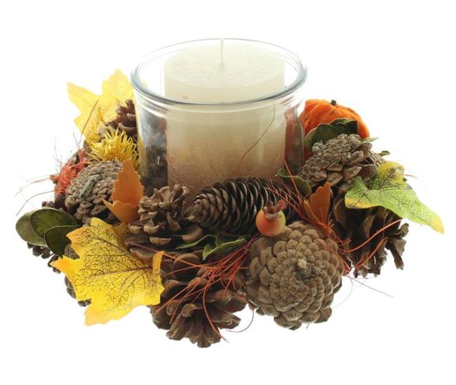 Windlicht "Herbst" Dekokranz klein & bunt, Ø 24 cm mit Kerzenglas, Herbstkranz, Tischkranz, Herbst Deko Kranz