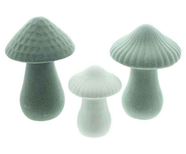 Preview: 3x Pilz "Grün" aus Porzellan, Herbstdeko 8 + 12 cm hoch, große Dekopilze, Dekofigur Pilzset, Pilze, Pilzdeko
