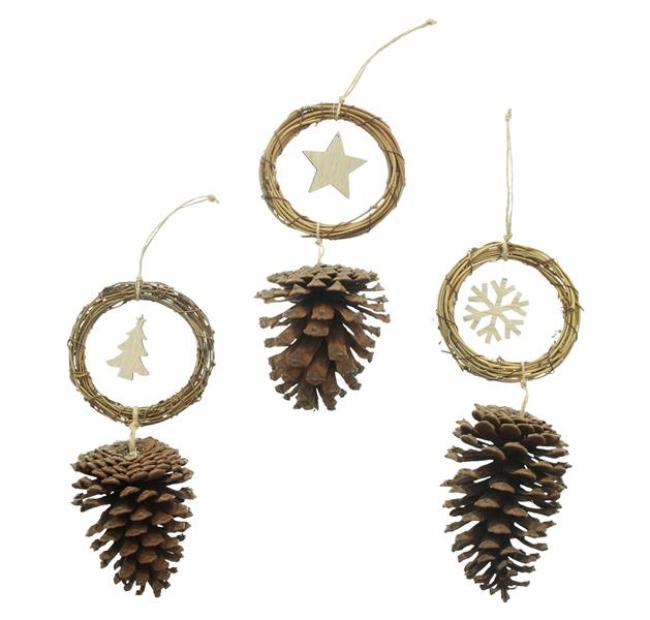 Preview: 3x Dekohänger "Pinienzapfen" aus Naturmaterialien, Weihnachtsdeko, Weihnachtsbaumschmuck, Christbaumschmuck