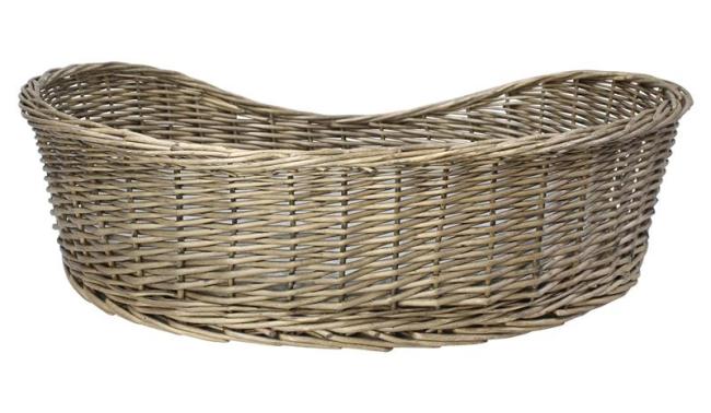Hundekorb "Koboo Grey" aus Weide, Gr. XL 90x70 cm, Hundebett für mittelgroße Hunde, Tierbett mit Kissen, Weidenkorb