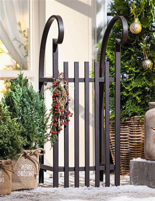 Preview: Großer Schlitten "Klassik" aus Metall, braun, 80 cm lang, Dekoschlitten Retro Design, Outdoor Weihnachtsdeko, Winterdeko, Gartendeko für Draußen