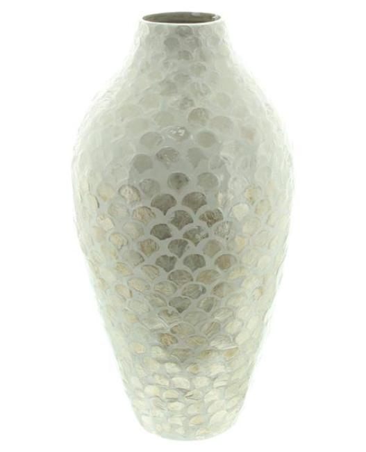Preview: große Dekovase "Capiz" Bodenvase aus Bambus 50 cm hoch, Blumenvase mit Muscheln, Vase für Trockenblumen, Gräser, Äste