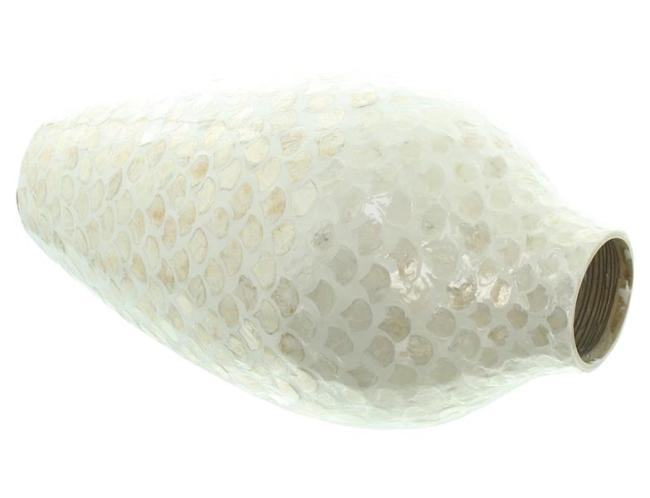 Preview: große Dekovase "Capiz" Bodenvase aus Bambus 50 cm hoch, Blumenvase mit Muscheln, Vase für Trockenblumen, Gräser, Äste