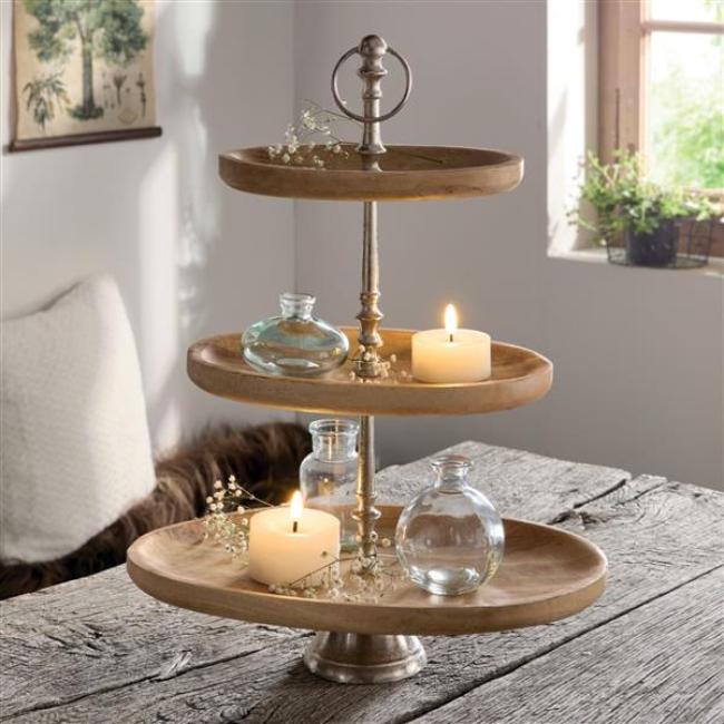 Preview: große Etagere "Oval" aus Mangoholz, 3 Etagen, Holz Tortenständer, Obstetagere, Kuchenständer, Cupcake Muffin Ständer, Wurst Käse Kekse Nüsse Platte