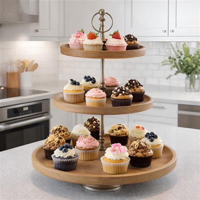Preview: große Etagere "Oval" aus Mangoholz, 3 Etagen, Holz Tortenständer, Obstetagere, Kuchenständer, Cupcake Muffin Ständer, Wurst Käse Kekse Nüsse Platte