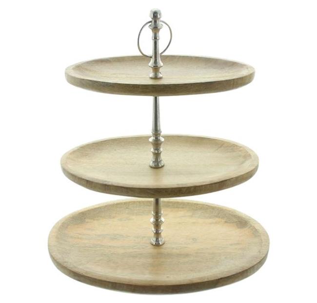 große Etagere "Oval" aus Mangoholz, 3 Etagen, Holz Tortenständer, Obstetagere, Kuchenständer, Cupcake Muffin Ständer, Wurst Käse Kekse Nüsse Platte