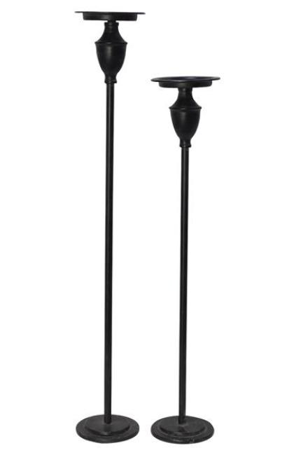 Preview: 2x Kerzenständer "Antique" aus Metall, schwarz, Kerzenhalter 60 + 69 cm hoch, große Kerzensäule für Stumpenkerzen