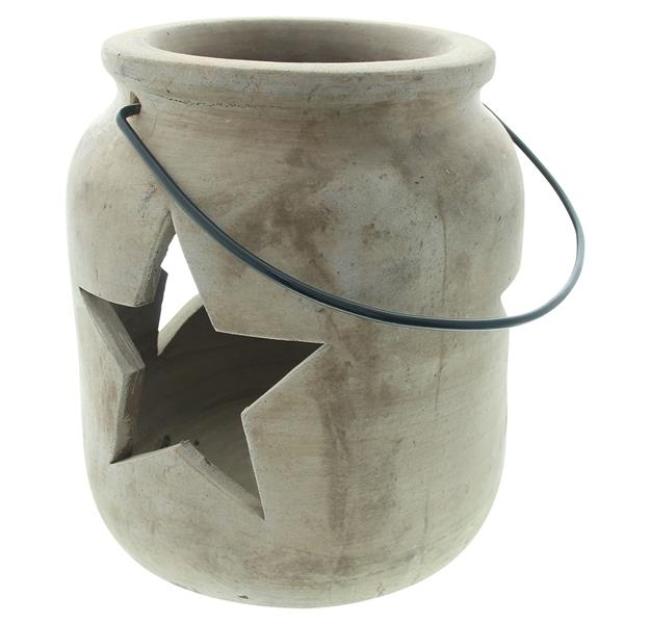 Preview: Windlicht "Stern" aus Terracotta, schwer, großer Kerzenhalter Ø 24x26 cm, Hängelaterne, Gartenlaterne