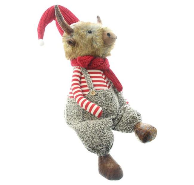 Preview: Kantenhocker "Cattle" aus Kunstfell & Textil, 75 cm hoch, Kantensitzer Kuh, weihnachtliche Dekofigur, Weihnachtsdeko