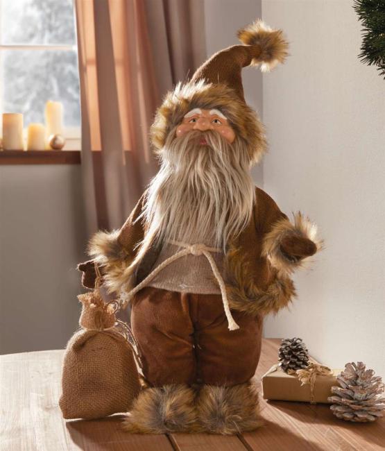 Weihnachtsmann "Braun" aus Kunstfell & Textil, 54 cm hoch, Weihnachtsmannfigur, Nikolaus, Santa Claus Figur, Weihnachtsdeko