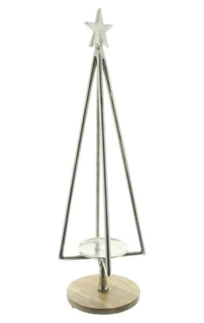 Preview: Kerzenständer "Silbertanne" Kerzenhalter für Stumpenkerzen, 60 cm hoch mit Stern, aus Aluminium in silber, großer Kerzenleuchter