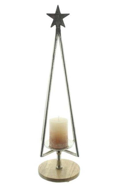 Kerzenständer "Silbertanne" Kerzenhalter für Stumpenkerzen, 60 cm hoch mit Stern, aus Aluminium in silber, großer Kerzenleuchter
