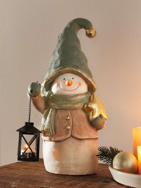Dekofigur "Schneemann" mit Laterne, 43 cm hoch, Weihnachtsdeko, Weihnachtsfigur, Teelichthalter