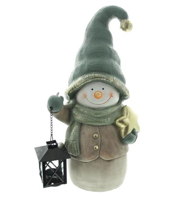 Preview: Dekofigur "Schneemann" mit Laterne, 43 cm hoch, Weihnachtsdeko, Weihnachtsfigur, Teelichthalter