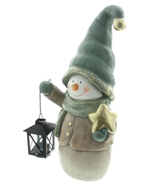 Preview: Dekofigur "Schneemann" mit Laterne, 43 cm hoch, Weihnachtsdeko, Weihnachtsfigur, Teelichthalter