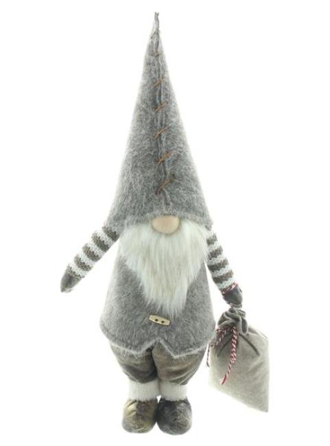 Preview: Weihnachtsmann "Wichtel" mit Geschenkesack, 63 cm hoch, grau / braun, Weihnachtswichtel, Dekowichtel, Weihnachtsdeko