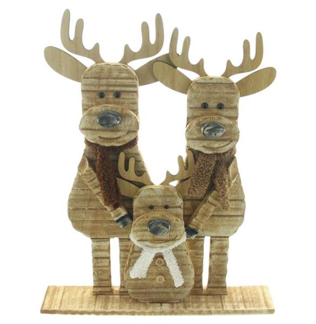 Preview: Weihnachtsdeko "Rentier-Familie" aus recyceltem Holz, 43 cm hoch, Dekofigur innen, Holzdeko