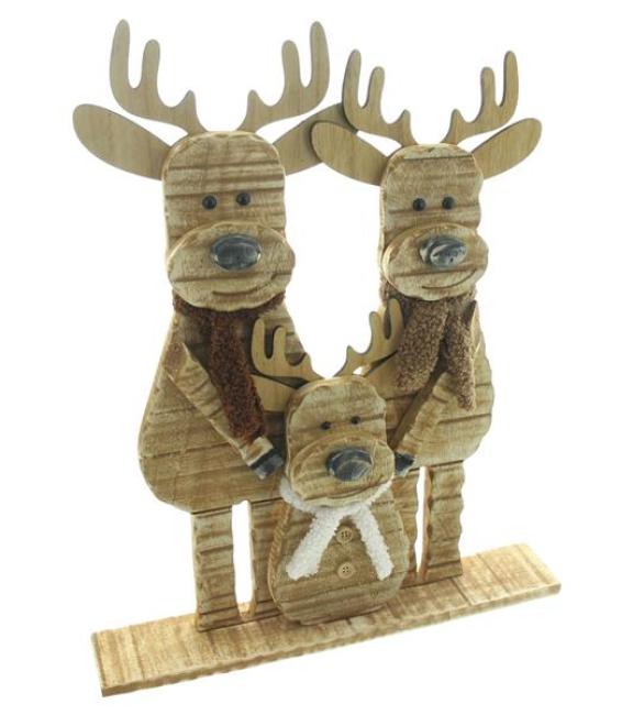 Preview: Weihnachtsdeko "Rentier-Familie" aus recyceltem Holz, 43 cm hoch, Dekofigur innen, Holzdeko