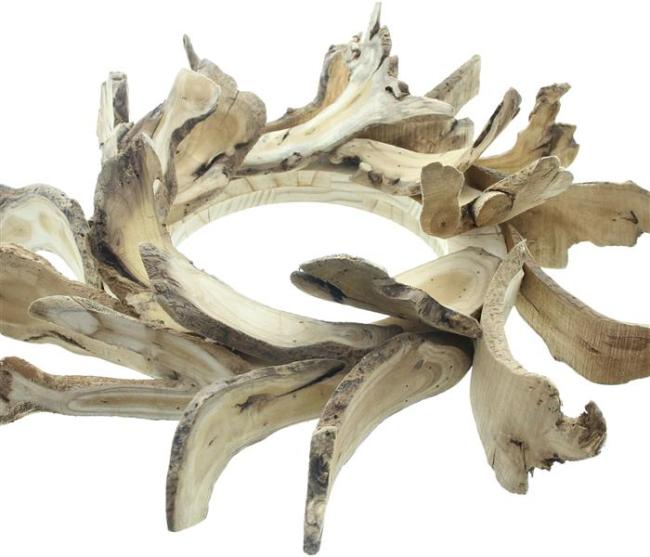 Preview: Dekokranz "Holzscheiben" Türkranz Ø 50 cm groß, Wandkranz, Tischkranz, Holzkranz