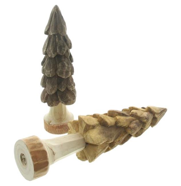Preview: 2x Dekofigur Tanne "Natural" 24 + 31 cm hoch, Weihnachtsdeko Tannenbaum, Winterdeko, Holzdeko
