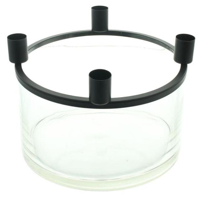 Schale "Klar" aus Glas mit Kerzenständer für 4 Stabkerzen, Adventskranz, Dekoschale mit Metallkranz, Obstschale, Glasschale