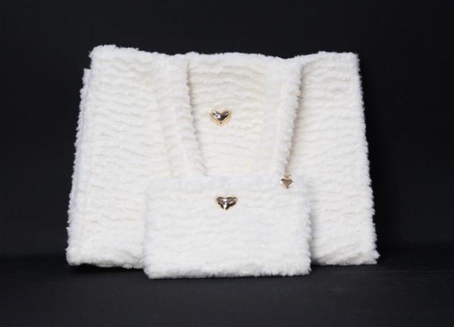 Tasche + Kosmetiktasche "Kuschelweich" in offwhite, Damen Handtasche mittelgroß, weiß, Henkeltasche, Schultertasche, Taschenset