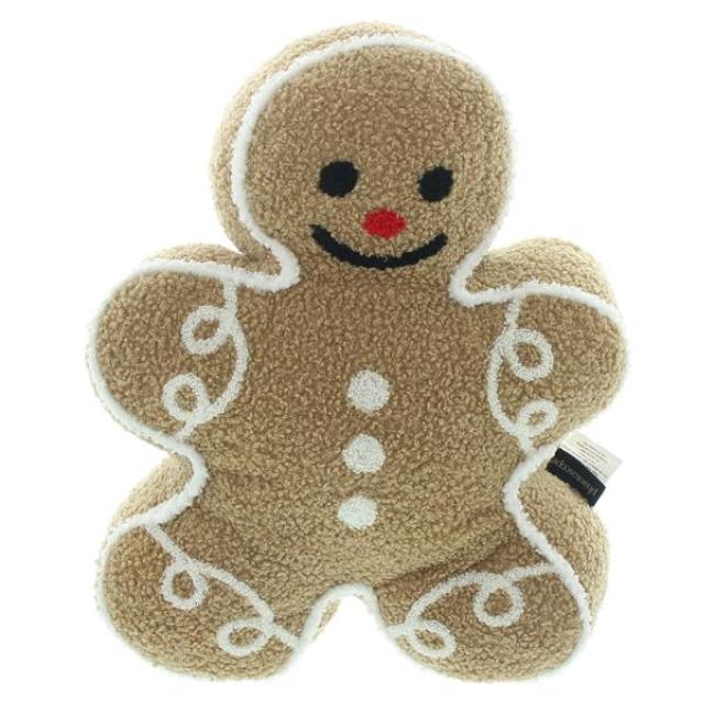 Preview: Dekokissen "Lebkuchenmann" saisonale Weihnachtsdeko aus Teddyfleece, Sofakissen mit Füllung & Bezug, kuscheliges Zierkissen, Couchkissen, Kissen