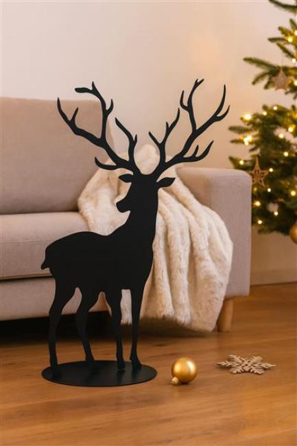 Preview: Deko Figur "Hirsch" aus Metall, schwarz, 72 cm hoch, Weihnachtsdeko, Tierfigur, Winterdeko, Hirschfigur