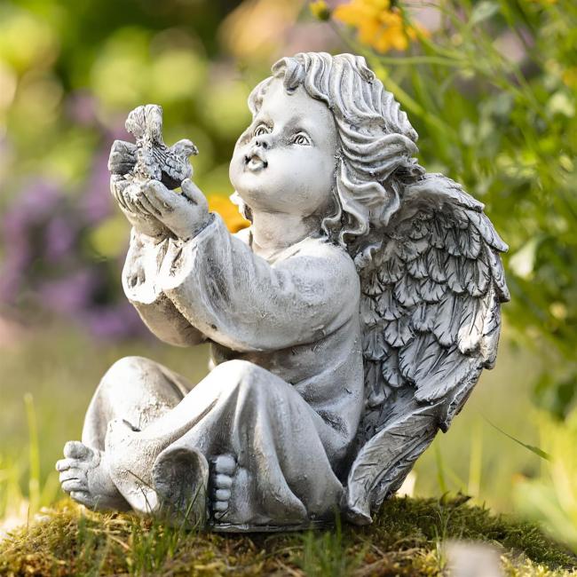 Figur "Engel" aus Polyresin, wetterfest, Engelfigur sitzend, 20 cm hoch, Weihnachtsdeko, Outdoor Gartendeko, Grabschmuck