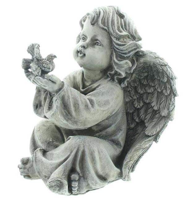Preview: Figur "Engel" aus Polyresin, wetterfest, Engelfigur sitzend, 20 cm hoch, Weihnachtsdeko, Outdoor Gartendeko, Grabschmuck