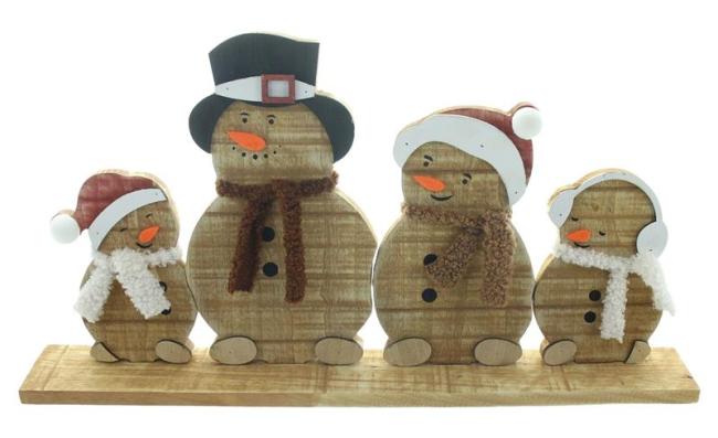 Preview: Winterdeko "Schneemannbande" aus Holz, 45 cm breit, Holzdeko Weihnachten, Weihnachtsdeko Schneemann