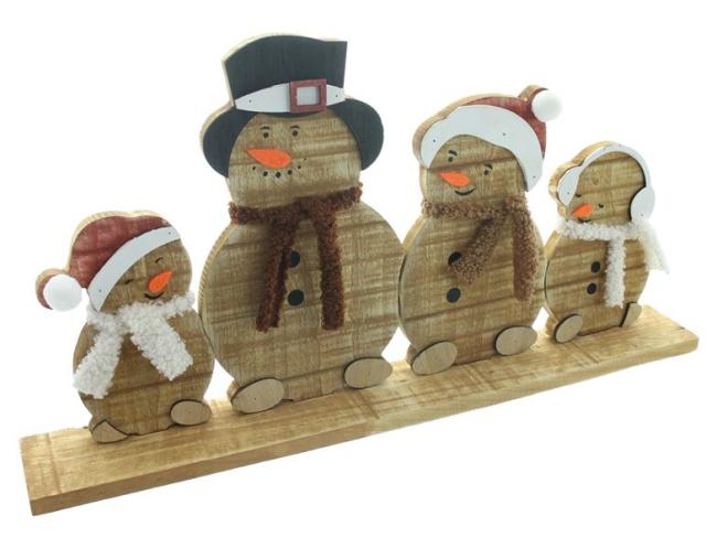 Preview: Winterdeko "Schneemannbande" aus Holz, 45 cm breit, Holzdeko Weihnachten, Weihnachtsdeko Schneemann