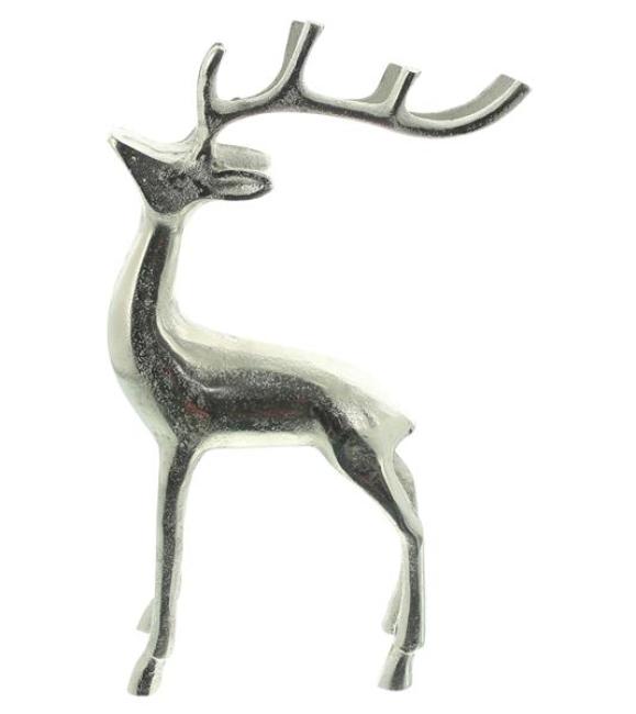 Rentier "Silberglanz" aus Aluminium in Antik Optik, 32 cm hoch, Weihnachtsdeko, Winterdeko
