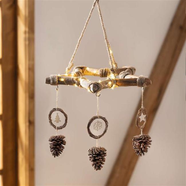 Preview: Dekohänger "Stern" aus recyceltem Holz in Shabby Optik, Kräuterkrone Ø 55 cm groß, Deckenkrone mit 5 Haken, Weihnachtsdeko