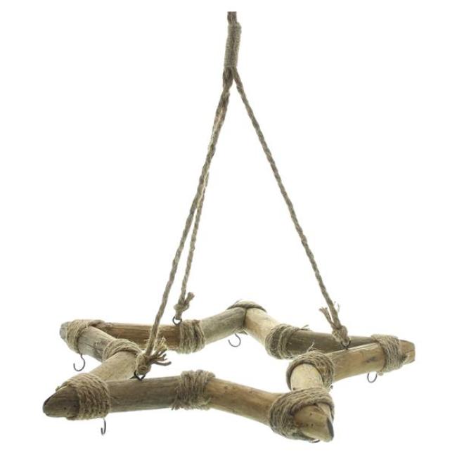 Preview: Dekohänger "Stern" aus recyceltem Holz in Shabby Optik, Kräuterkrone Ø 55 cm groß, Deckenkrone mit 5 Haken, Weihnachtsdeko