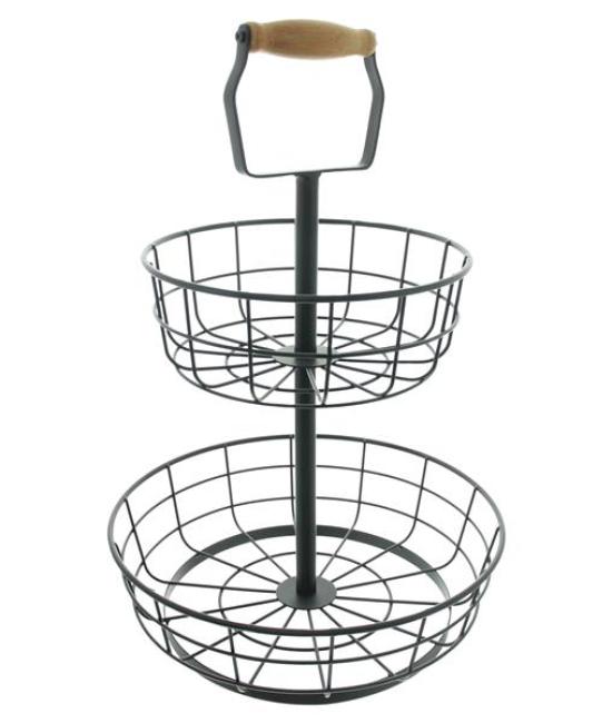Preview: Etagere "Modern" aus Metall, matt schwarz, 2 Etagen, Obstetagere mit Griff, Obstkorb, Obstschale