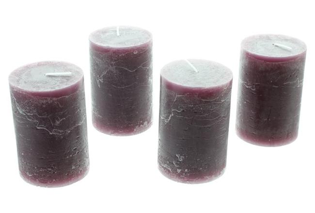 Kerze "Berry" 4er Set aus Echtwachs, Ø 6,8 x 10 cm, Stumpenkerzen rot, 42 Stunden Brenndauer