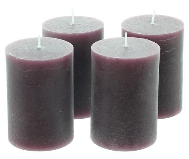 Kerze "Berry" 4er Set aus Echtwachs, Ø 6,8 x 10 cm, Stumpenkerzen rot, 42 Stunden Brenndauer