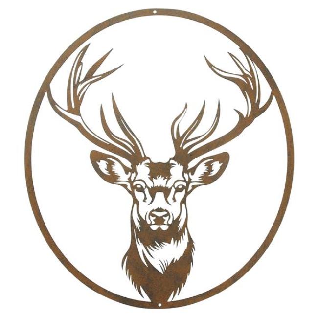 Preview: Wanddeko "Hirsch" aus Metall mit Rost Finish, 45 x 50 cm, Wandbild, Wandschmuck, Metalldeko